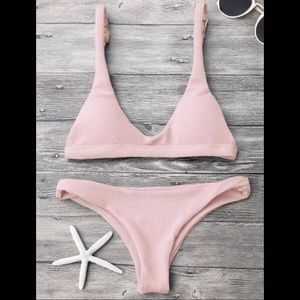 Low Waisted Padded Scoop Bikini Set - Pink